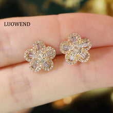 Load image into Gallery viewer, LUOWEND 18K Yellow Gold Real Natural Diamond Stud Earrings for Women
