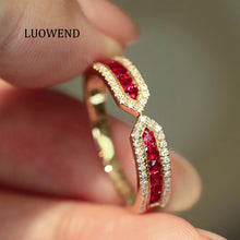 Load image into Gallery viewer, LUOWEND 18K Yellow Gold Fine Jewelry Natural Ruby Ring for Women
