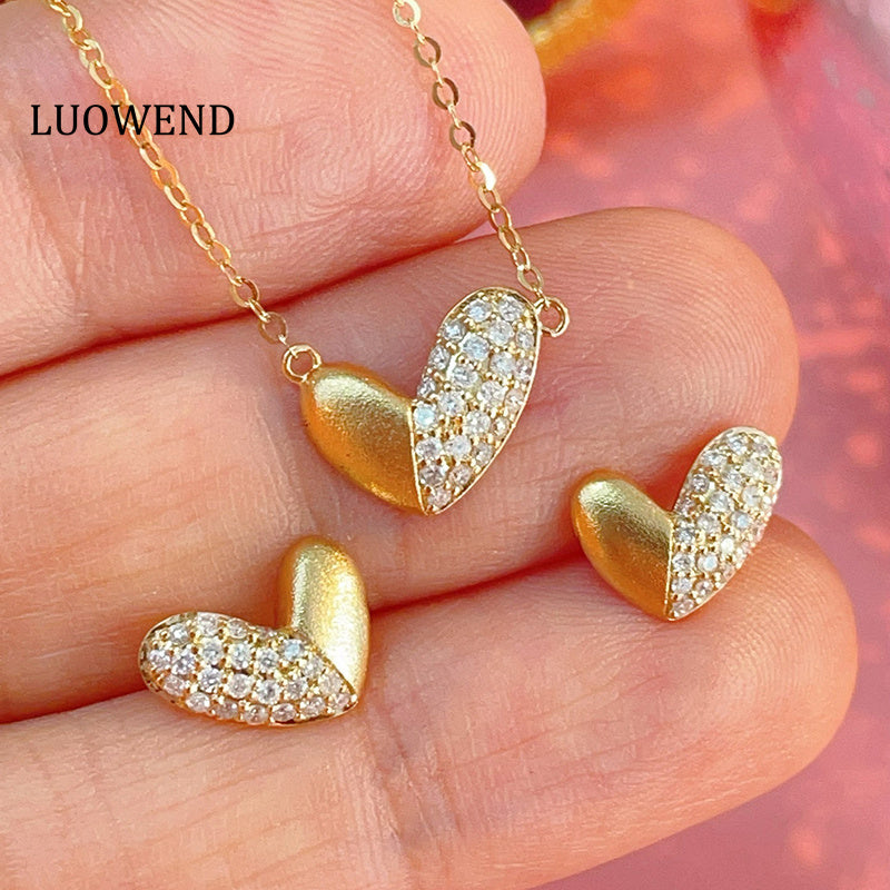 LUOWEND 18K Yellow Gold Natural Diamond Necklace for Women