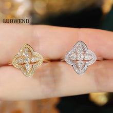 Load image into Gallery viewer, LUOWEND 18K White or Yellow Gold Real Natural Diamond Ring for Women
