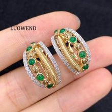 Load image into Gallery viewer, LUOWEND 18K Yellow Gold Natural Emerald Earrings for Women
