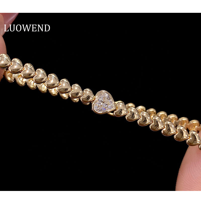 LUOWEND 18K Yellow Gold Real Natural Diamond Bracelet for Women