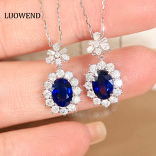 Load image into Gallery viewer, LUOWEND 18K White Gold Real Natural Sapphire and Diamond Gemstone Necklace for Women
