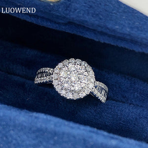 LUOWEND 18K White Gold Real Natural Diamond Ring for Women