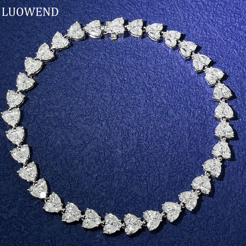 LUOWEND 18K White Gold Real Natural Diamond Bracelet for Women