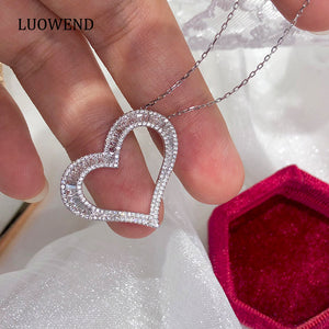 LUOWEND 18K White Gold Real Natural Diamond Earrings and Necklace for Women