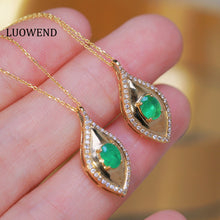 Load image into Gallery viewer, LUOWEND 18K Yellow Gold Real Natural Emerald and Diamond Necklace for Women
