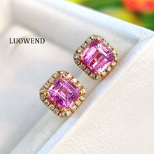 Load image into Gallery viewer, LUOWEND 18K Yellow Gold Natural Color Sapphire Earrings for Women
