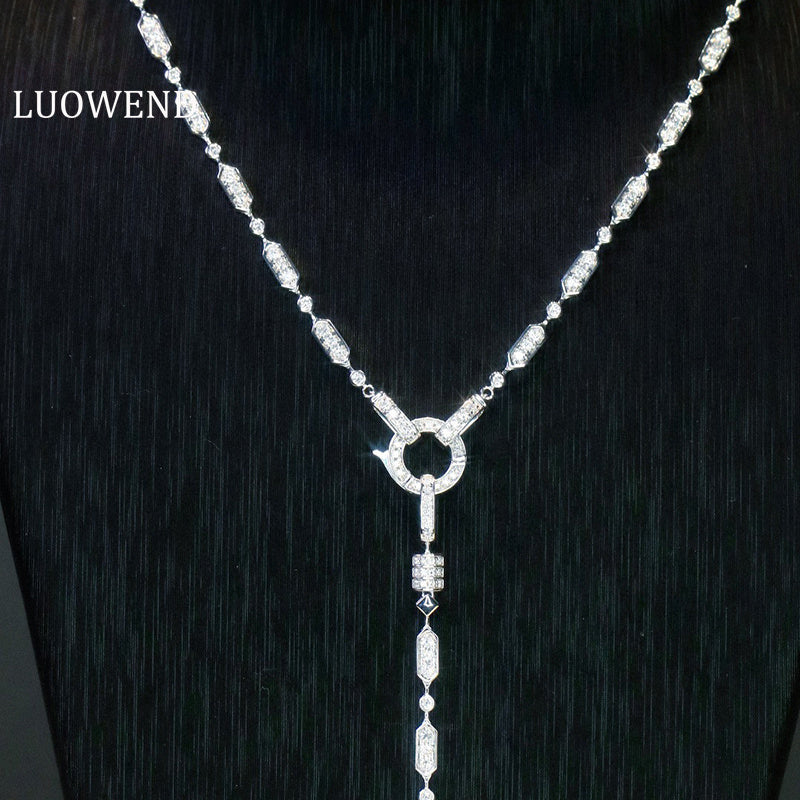LUOWEND 18K White Gold Real Natural Diamond Necklace for Women
