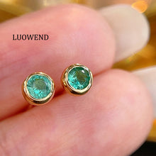 Load image into Gallery viewer, LUOWEND 18K Yellow Gold Fine Jewelry Real Natural Emerald Earrings for Women
