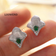 Load image into Gallery viewer, LUOWEND 18K White Gold Real Natural Diamond&amp;Emerald Earrings for Women
