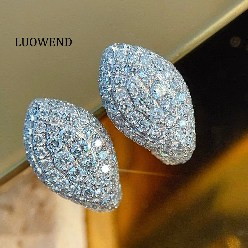 LUOWEND 18K White Gold Natural Diamond Earrings for Women