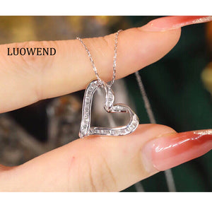 LUOWEND 18K White Gold Real Natural Diamond Pendant Necklace for Women
