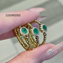 Load image into Gallery viewer, LUOWEND 18K Yellow Gold Natural Emerald Ring for Women
