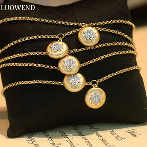 LUOWEND 18K Yellow Gold Real Natural Diamond Bracelet for Women