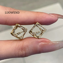 Load image into Gallery viewer, LUOWEND 18K Yellow Gold Natural Diamond Stud Earrings for Women
