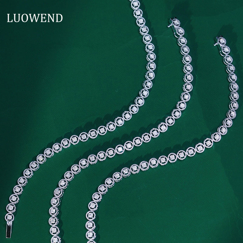 LUOWEND 18K White Gold Real Natural Diamond Bracelet for Women