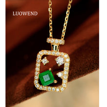 Load image into Gallery viewer, LUOWEND 18K Yellow Gold Fine Jewelry Natural Emerald Necklace for Women
