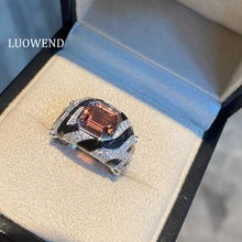 Load image into Gallery viewer, LUOWEND 18K White Gold Natural Diamond and Tourmaline Ring for Women
