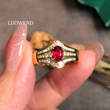 Load image into Gallery viewer, LUOWEND 18K Yellow Gold Natural Ruby Ring for Women
