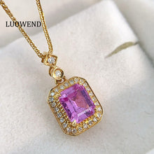 Load image into Gallery viewer, LUOWEND 18K Yellow Gold Natural Pink Sapphire Pendant Necklace for Women
