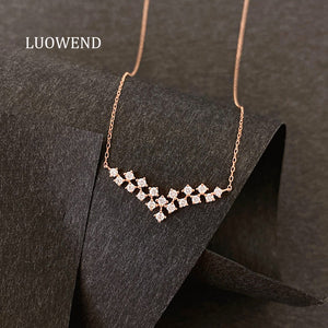 LUOWEND 18K White or Rose Gold Natural Diamond Necklace for Women