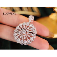 Load image into Gallery viewer, LUOWEND 18K White Gold Real Natural Diamond Pendant Necklace for Women
