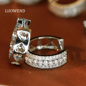 LUOWEND 18K White Gold Natural Diamond Earrings for Women