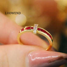 Load image into Gallery viewer, LUOWEND 18K Yellow Gold Real Natural Diamond and Ruby Ring for Women
