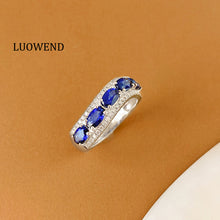 Load image into Gallery viewer, LUOWEND 18K White Gold Natural Diamond and Sapphire Ring for Women
