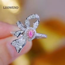 Load image into Gallery viewer, LUOWEND 18K White Gold Natural Pink Diamond Ring for Women
