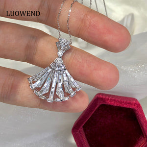 LUOWEND 18K White Gold Real Natural Diamond Pendant Necklace for Women