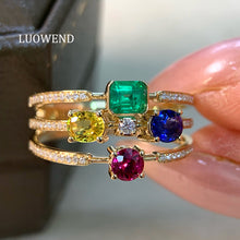 Load image into Gallery viewer, LUOWEND 18K Yellow Gold Natural Gemstone Ring for Women
