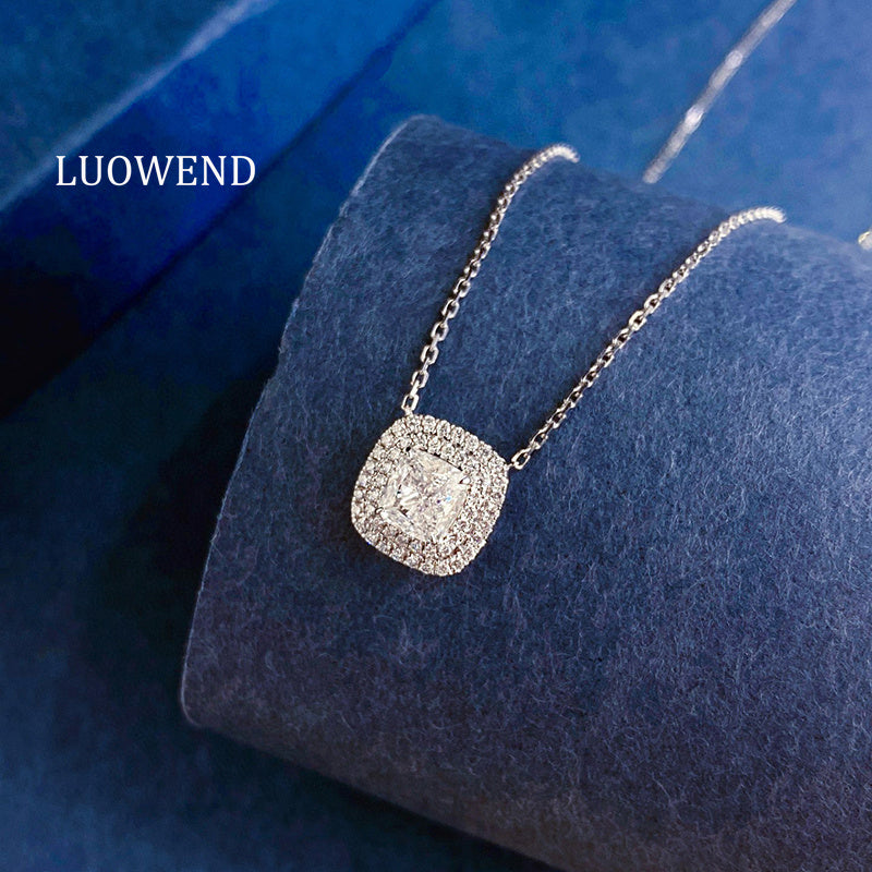 LUOWEND 18K White Gold Natural Diamond Necklace for Women