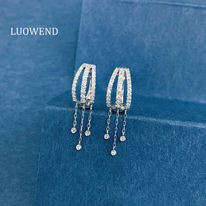 LUOWEND 18K White Gold Natural Diamond Earrings for Women