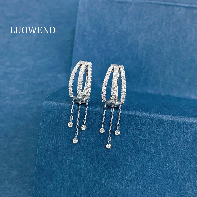 LUOWEND 18K White Gold Natural Diamond Earrings for Women