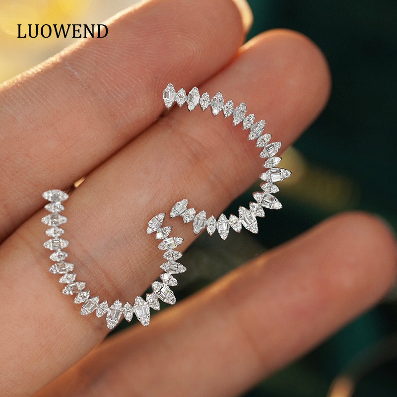 LUOWEND 18K White Gold Real Natural Diamond Stud Earrings for Women