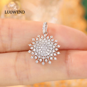 LUOWEND 18K White Gold Real Natural Diamond Pendant Necklace for Women