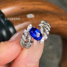Load image into Gallery viewer, LUOWEND 18K White Gold Natural Sapphire Ring for Women
