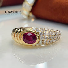 Load image into Gallery viewer, LUOWEND 18K Yellow Gold Fine Jewelry Real Natural Ruby Ring for Women
