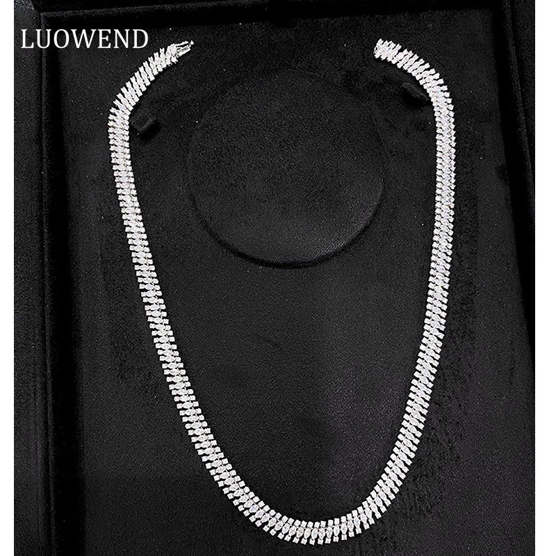 LUOWEND 18K White Gold Real Natural Diamond Chain Necklace for Women