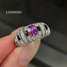 Load image into Gallery viewer, LUOWEND 18K White Gold Natural Purple Sapphire Ring for Women

