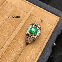 Load image into Gallery viewer, LUOWEND 18K Yellow Gold Natural Emerald Ring for Women
