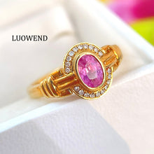 Load image into Gallery viewer, LUOWEND 18K Yellow Gold Natural Diamond&amp;Sapphire Ring for Women
