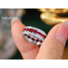 Load image into Gallery viewer, LUOWEND 18K White Gold  Real Natural Diamond and Ruby Ring for Women
