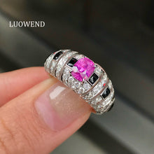 Load image into Gallery viewer, LUOWEND 18K White Gold Natural Purple Sapphire Ring for Women
