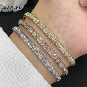 LUOWEND 18K White or Rose or Yellow Gold Real Natural Diamond Bracelet for Women