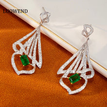 Load image into Gallery viewer, LUOWEND 18K White and Yellow Gold Real Natural Diamond and Emerald Earring for Women
