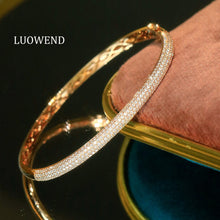 Load image into Gallery viewer, LUOWEND 18K White or Rose Gold Natural Diamond Bangle for Women
