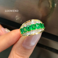Load image into Gallery viewer, LUOWEND 18K Yellow Gold Natural Emerald Ring for Women
